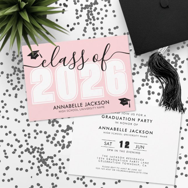 Rosa i 2025 års Studentfest Inbjudningar (Pink Class Of 2025 Graduation Party Invitation)