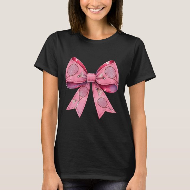 Rosa i Coquette Bow Badminton Shuttle Racket Ribbo T Shirt (Framsida)