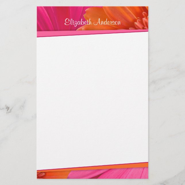 Rosa i fetstil Orange Gerbera Daisy Stationery Brevpapper (Framsida)