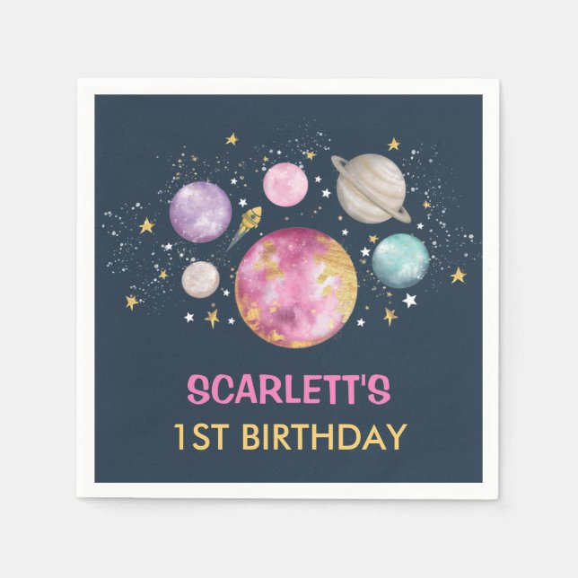 Rosa i första Resa runt Sol Girls födelsedag Pappersservett (Framsidan)