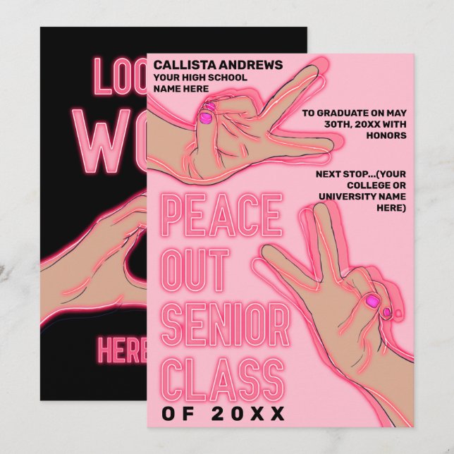 Rosa i fredout School Neon Ljus Studenten Meddelande (Fram/baksida)