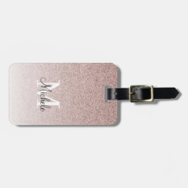 Rosa i Guld av Girly Ro Glitter Monogram Bagagebricka