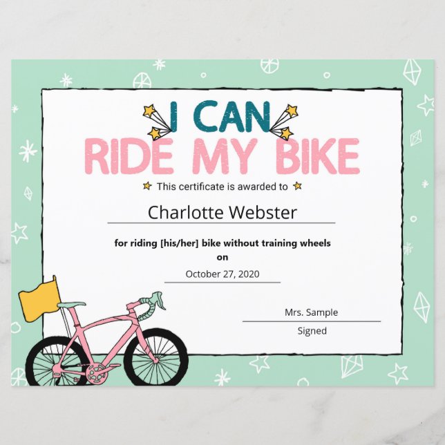 Rosa I kan rida mitt bike Milestone-certifikat (Framsida)