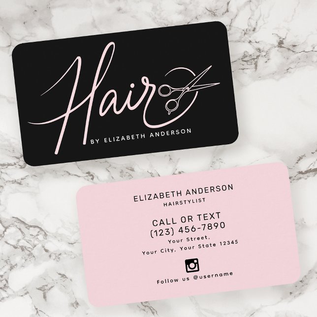  Rosa i Klassi Modern Script Hairstylist Visitkort (Skapare uppladdad)