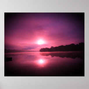 Rosa i Lila Sunrise över Vatten Poster