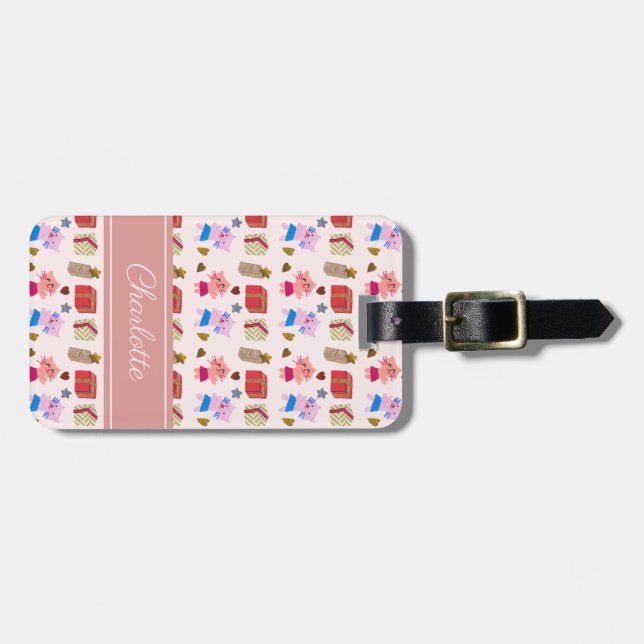  Rosa i Mönster, flickor och pojkar Bagagebricka (Horisontell Framsida)