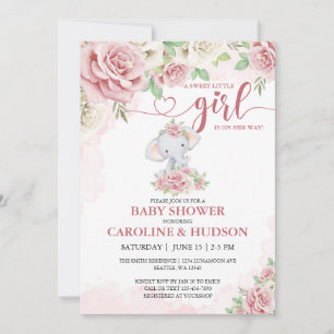  Rosa i Ro Bloom Elephant Girl Baby Shower Inbjudningar