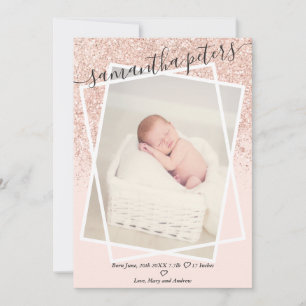 rosa i ro Glitter, modern foto i baby vid födseln Meddelande