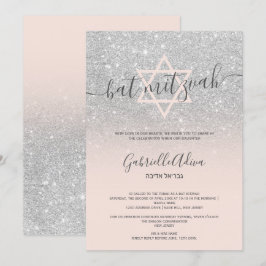 rosa i silver glitter är gigantisk bat mitzvah inbjudningar