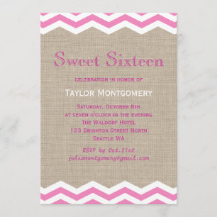 Rosa i Sweet sixteen om Burlap Inbjudningar