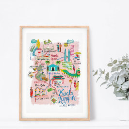 Rosa i Travel karta Kuala Lumpur Asia illustrativ Poster