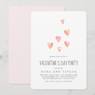 Rosa i vattenfärg Hearts Valentine Day Party Inbjudningar