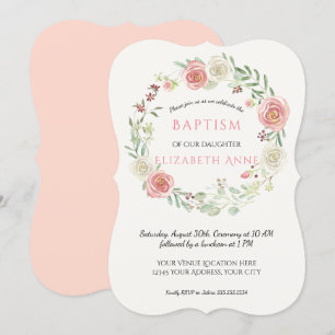 Rosa i Vit ros Utandning Spädbarn Baptism Flicka Inbjudningar