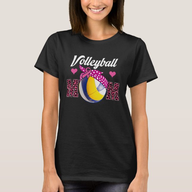 Rosa i Volleyball Mamma Ribbon Breast Cancer Aware T Shirt (Framsida)