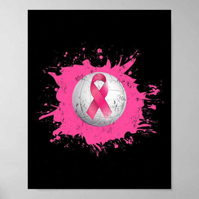 Rosa i Volleyball Ribbon Breast Cancer Awareness Poster (Framsidan)