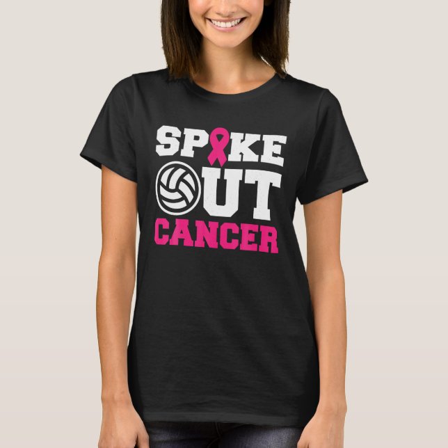 Rosa i Volleyball Ribbon Breast Cancer Awareness T Shirt (Framsida)