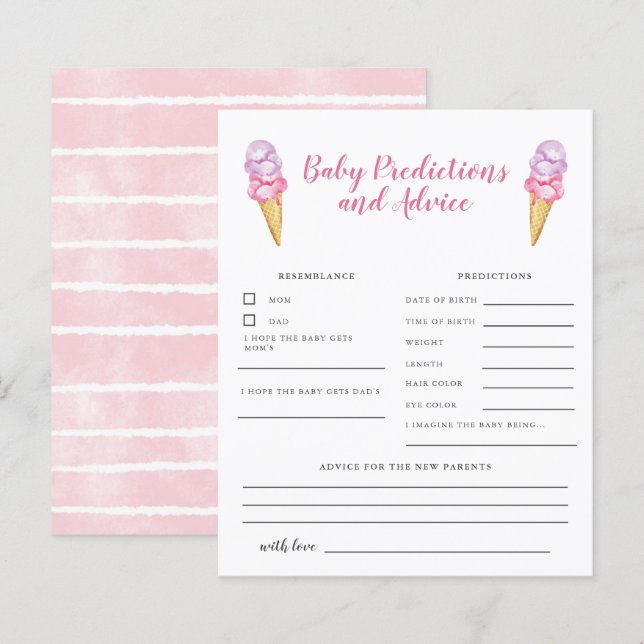 Rosa Ice Cream Baby Predications & Advice Card (Fram/baksida)