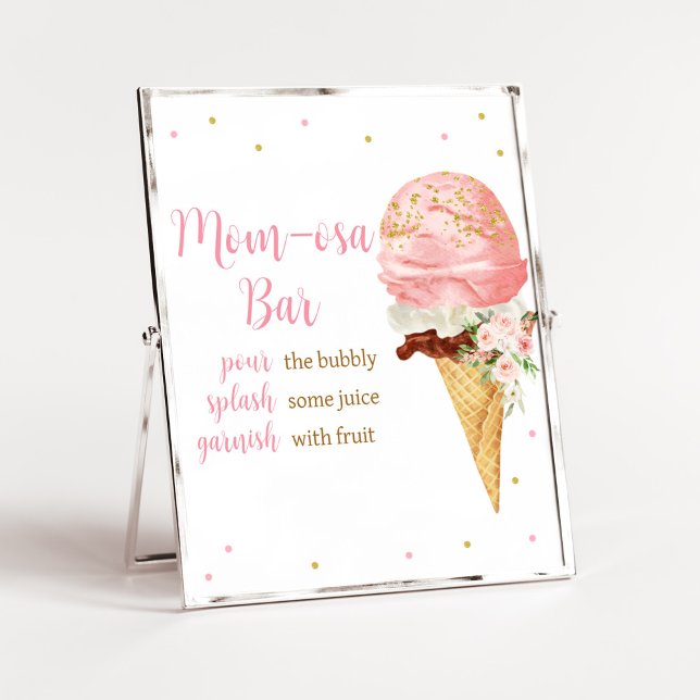 Rosa Ice Cream Baby Shower Mamma Osa Pub Poster (Here is the Scoop Baby Shower Mom Osa Bar Sign)
