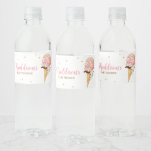 Rosa Ice Cream Baby Shower Vattenflaskor Etikett