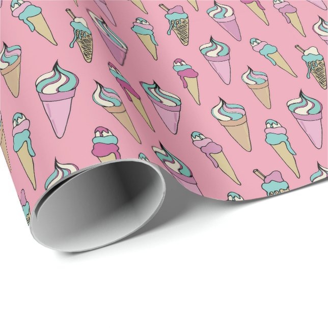 Rosa Ice Cream Cone Gift mönster Presentpapper (Rullad Hörn)