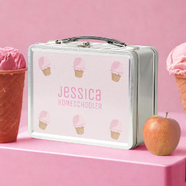 Rosa Ice Cream Cone Girl's School Metall Lunch Box
