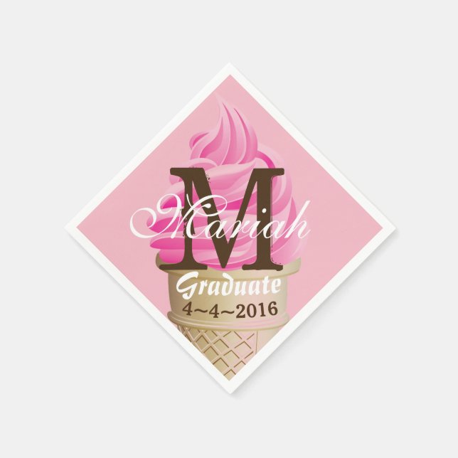 Rosa Ice Cream Cone Monogram Napkins Pappersservett (Hörn)