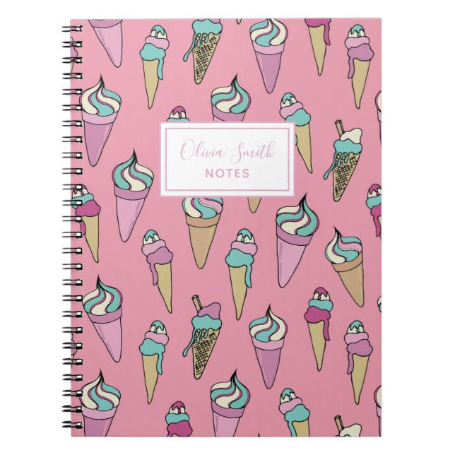 Rosa Ice Cream Cone-Personlig Anteckningsbok (Framsidan)
