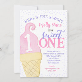 Rosa Ice Cream Cone Polka dots 1st Birthday Girl Inbjudningar