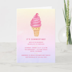 Rosa Ice Cream Födelsedagsfest Inbjudan