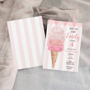 Rosa Ice Cream Födelsedagsfest Inbjudan - alla åld