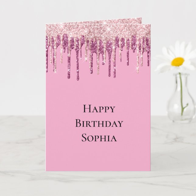 Rosa Ice Cream Glitterdroppar Födelsedag Kort (Liten växt)