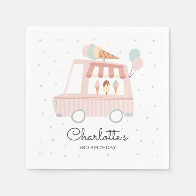 Rosa Ice Cream Lastbil Födelsedagsfest Dekoration Pappersservett (Framsidan)