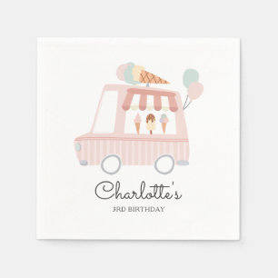 Rosa Ice Cream Lastbil Födelsedagsfest Dekoration Pappersservett