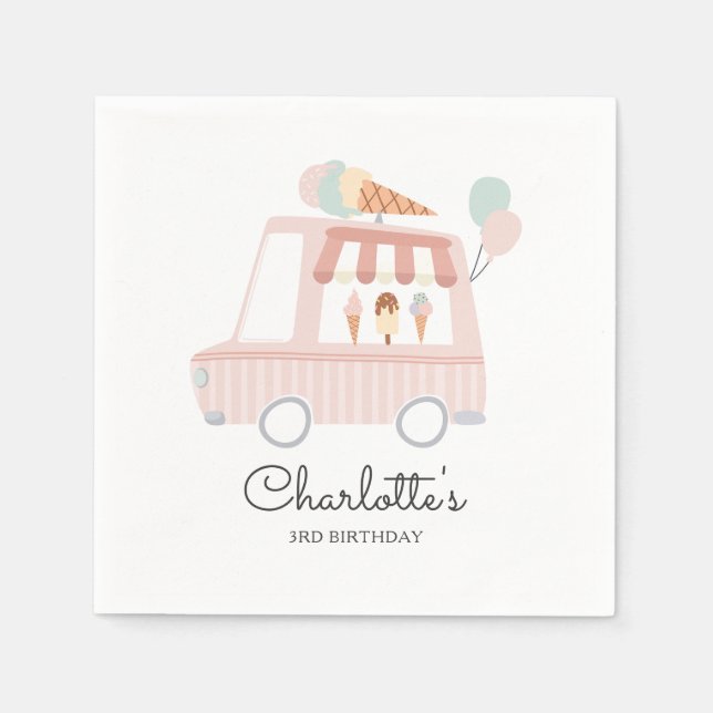 Rosa Ice Cream Lastbil Födelsedagsfest Dekoration Pappersservett (Framsidan)