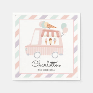 Rosa Ice Cream Lastbil Födelsedagsfest Dekoration Pappersservett