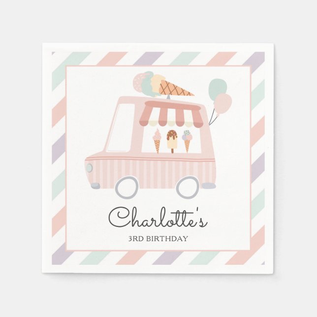 Rosa Ice Cream Lastbil Födelsedagsfest Dekoration Pappersservett (Framsidan)