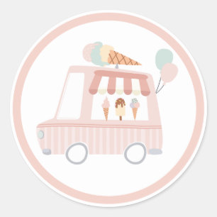 Rosa Ice Cream Lastbil Födelsedagsfest Favoriter Runt Klistermärke