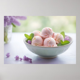 Rosa Ice Cream med Lilac Flowers & Grönt Mint Poster