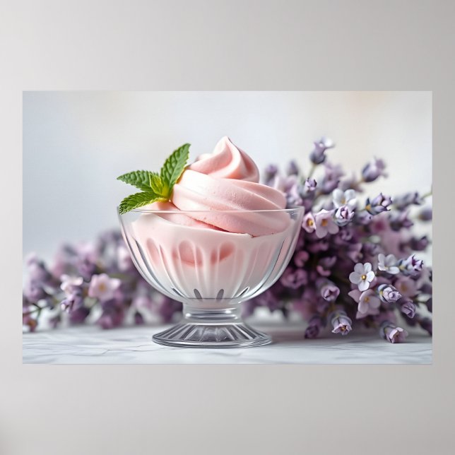 Rosa Ice Cream med Lilac Flowers & Grönt Mint Poster (Framsidan)