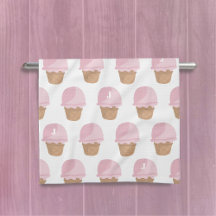 Rosa Ice Cream Mönster Monogrammed Kitchen Towel
