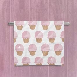 Rosa Ice Cream Mönster Monogrammed Kitchen Towel Kökshandduk