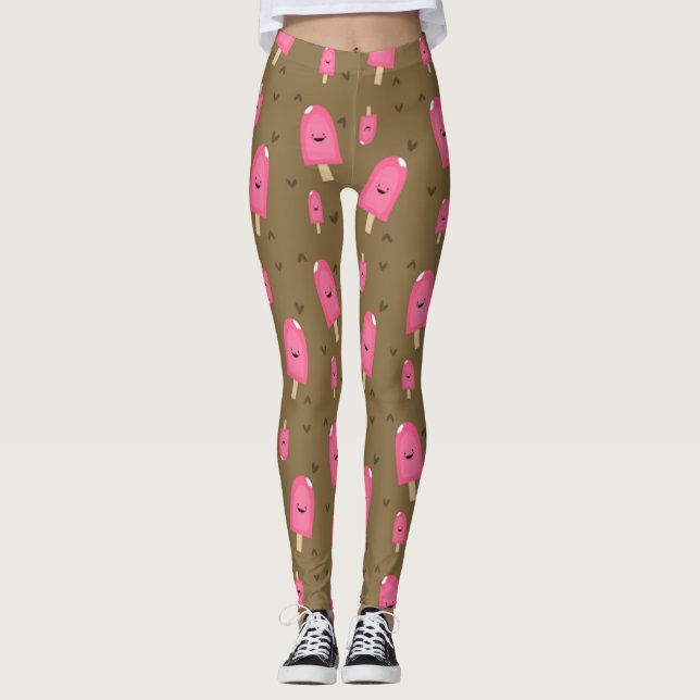Rosa Ice Cream Pub Leggings (Framsida)