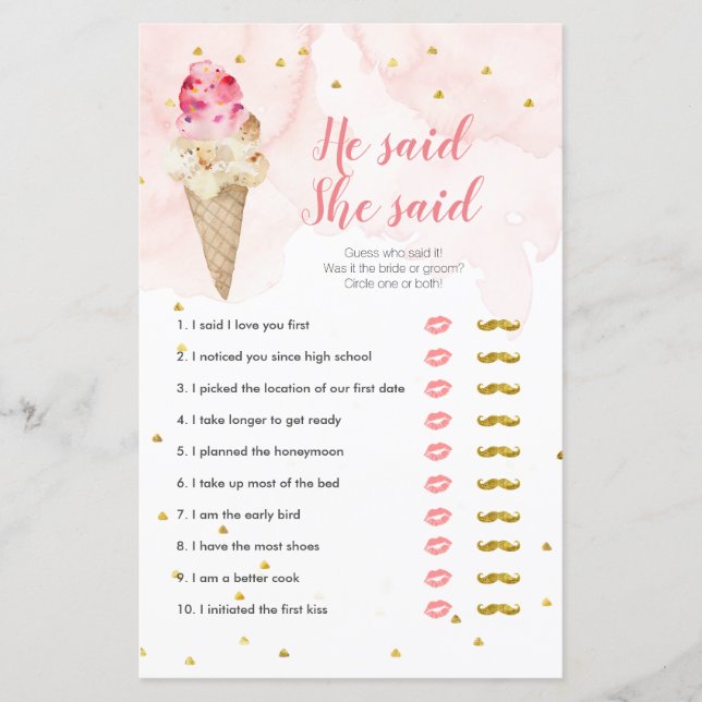 Rosa  Ice Cream sa att hon sa "Game Card" (Framsida)