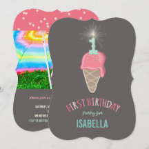 Rosa Ice Cream Sparkler Girl 1st Birthday Party