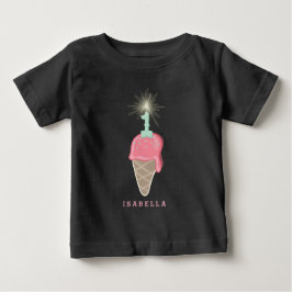 Rosa Ice Cream Sparkler Girl 1st Birthday Party Tee