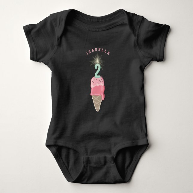 Rosa Ice Cream Sparkler Girl 2 Birthday Party T Shirt (Framsida)