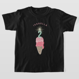 Rosa Ice Cream Sparkler Girl 2 Birthday Party T Shirt