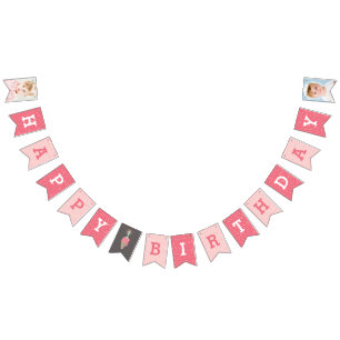 Rosa Ice Cream Sparkler Lycklig 1:a födelsedag Vimplar