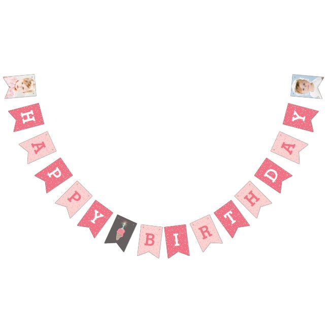 Rosa Ice Cream Sparkler Lycklig 1:a födelsedag Vimplar (Alla)