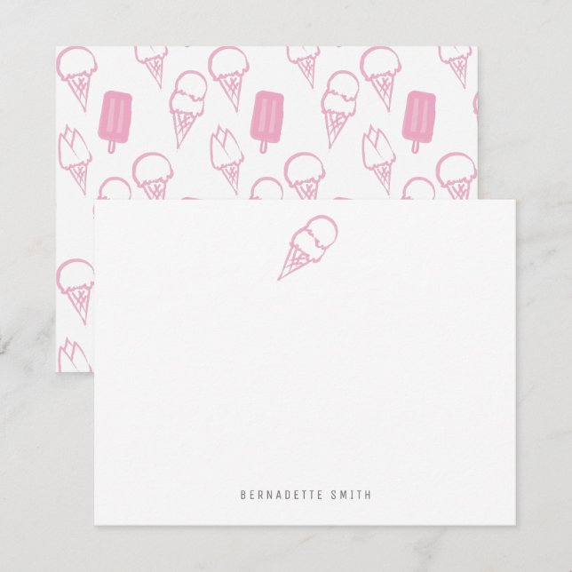 Rosa Ice Cream Stationery Note Card Anteckningskort (Fram/baksida)